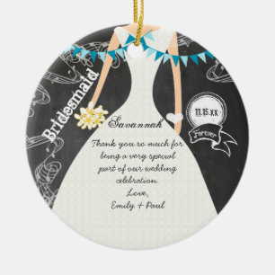 Chalkboard Wedding Gown Bridesmaid Gifts Ceramic Tree Decoration