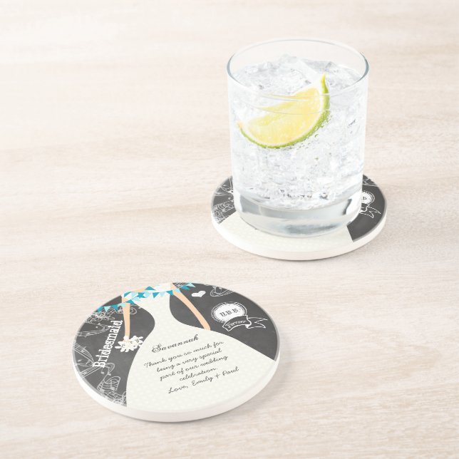 Chalkboard Wedding Gown Bridesmaid Keepsake Gift Coaster (Side)
