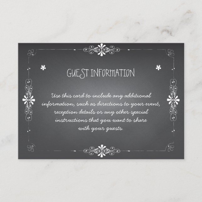 Chalkboard Wedding Guest Information Insert Card (Front)