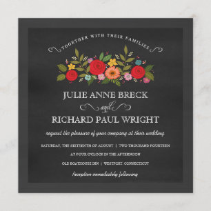 Chalkboard Wedding Invitations - Red Roses