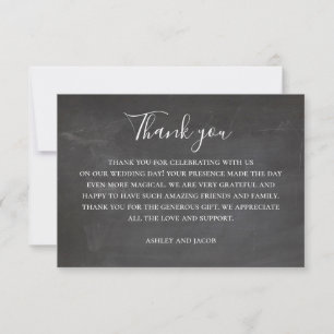 Chalkboard wedding. Modern blackboard script Thank You Card