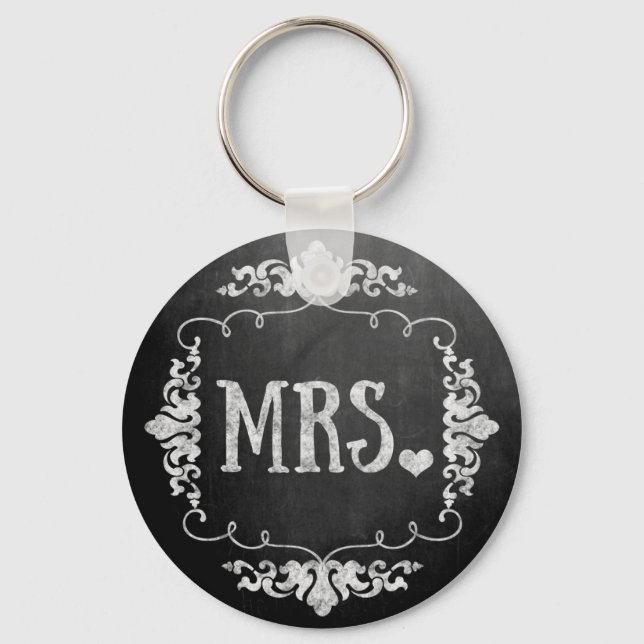 Chalkboard Wedding "Mrs." Key Ring (Front)