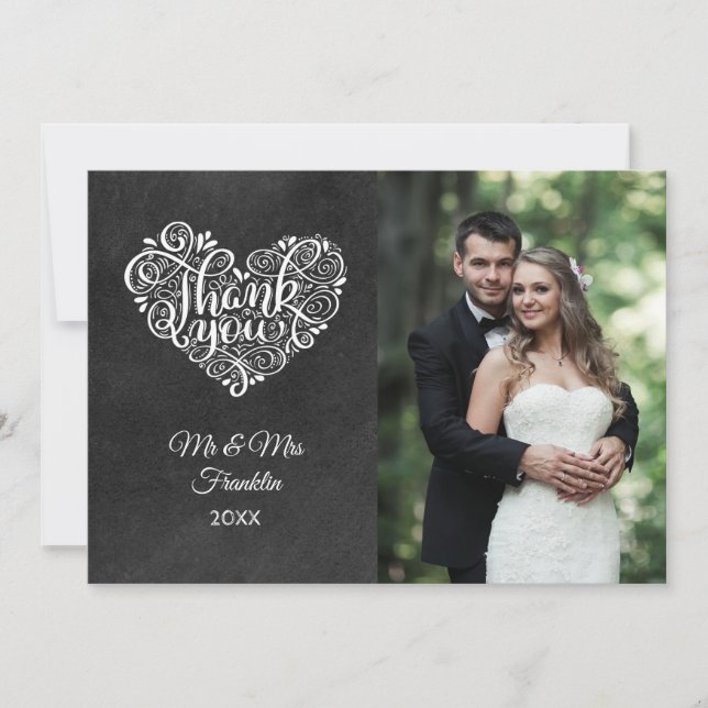 Chalkboard Wedding Photo Elegant Script Thank You (Front)