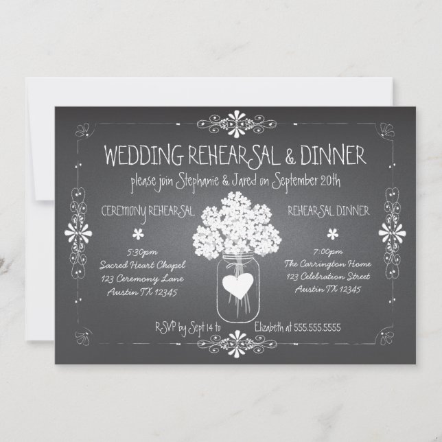 Chalkboard Wedding Rehearsal & Dinner Mason Jar Invitation (Front)