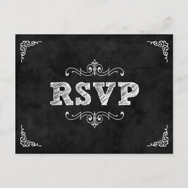 Chalkboard wedding rsvp card / eat drink married (Front)