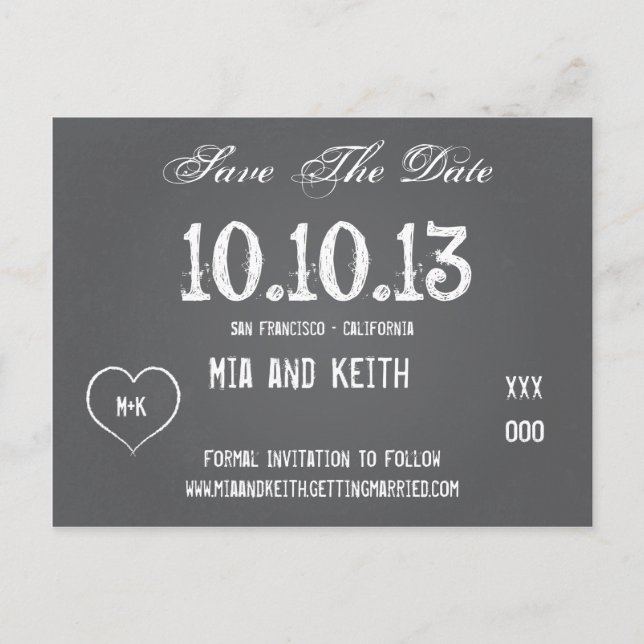 Chalkboard Wedding Save The Date Postcard (Front)