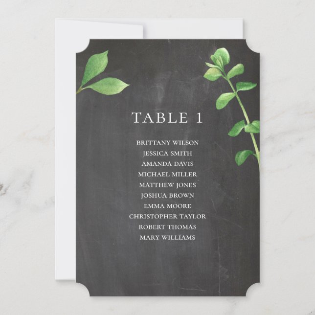 Chalkboard wedding seating chart. Green botanical Invitation (Front)