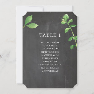 Chalkboard wedding seating chart. Green botanical Invitation