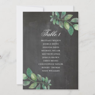 Chalkboard wedding seating chart. Green leaves Invitation