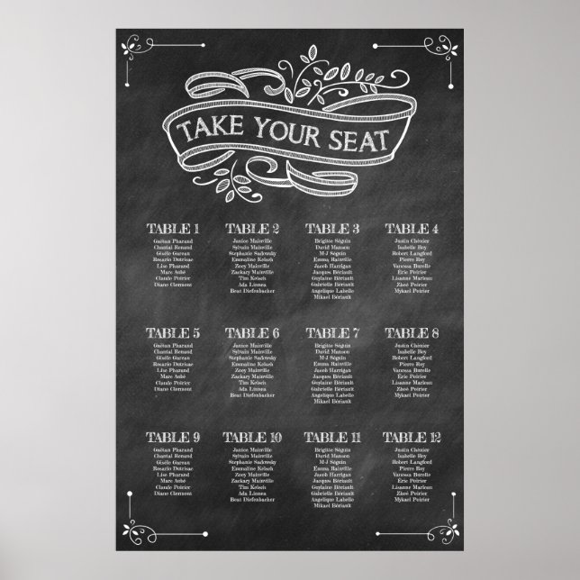 Chalkboard Wedding Seating Chart Take Your Seat (Front)