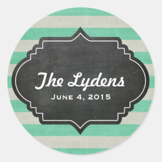 Chalkboard wedding shower mint stripe - bridal classic round sticker