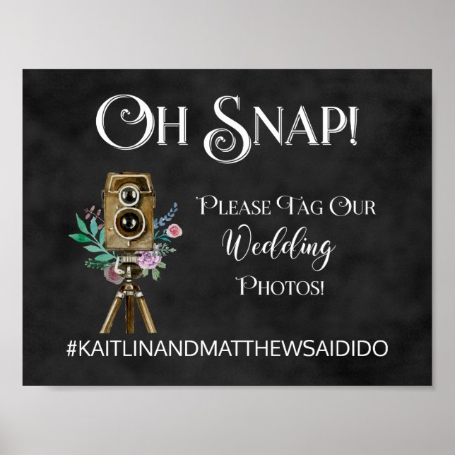 Chalkboard Wedding Sign Photos Hashtag (Front)