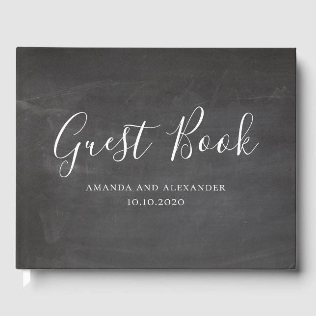 Chalkboard wedding. Simple blackboard. Modern grey Guest Book (Front)