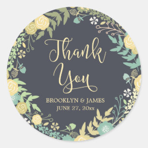 Chalkboard Wedding Stickers Round Yellow Wreath
