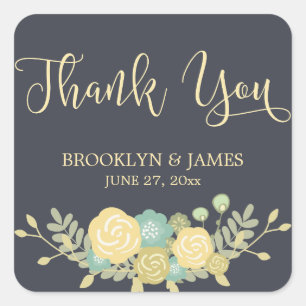 Chalkboard Wedding Stickers Square Yellow Flowers
