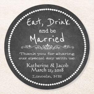 Chalkboard Wedding Thank You Favour Paper Coaster 