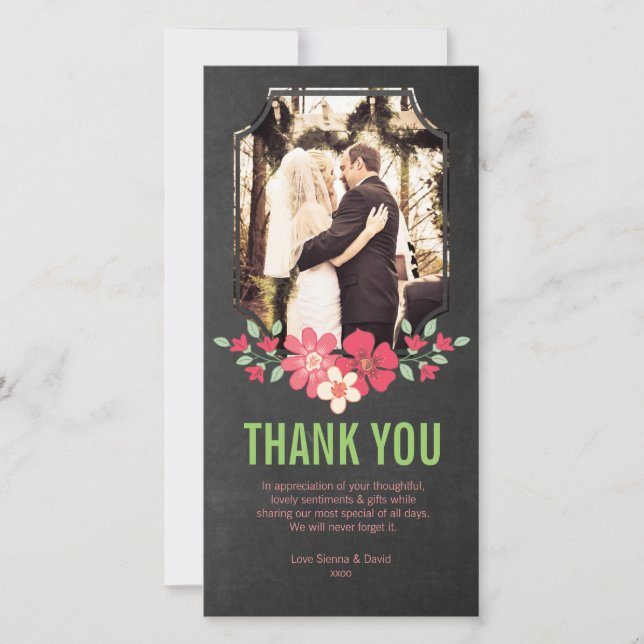 Chalkboard Wedding Thank You Flowers Photo Card (Front)