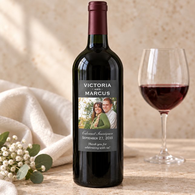 Chalkboard Wedding Wine Bottle Monogram Favour Rectangular Sticker (Creator Uploaded)