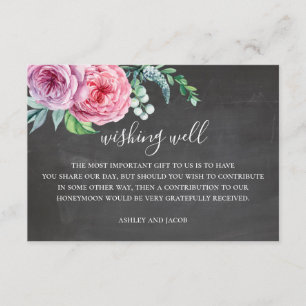 Chalkboard wedding wishing well. Boho pink floral Enclosure Card