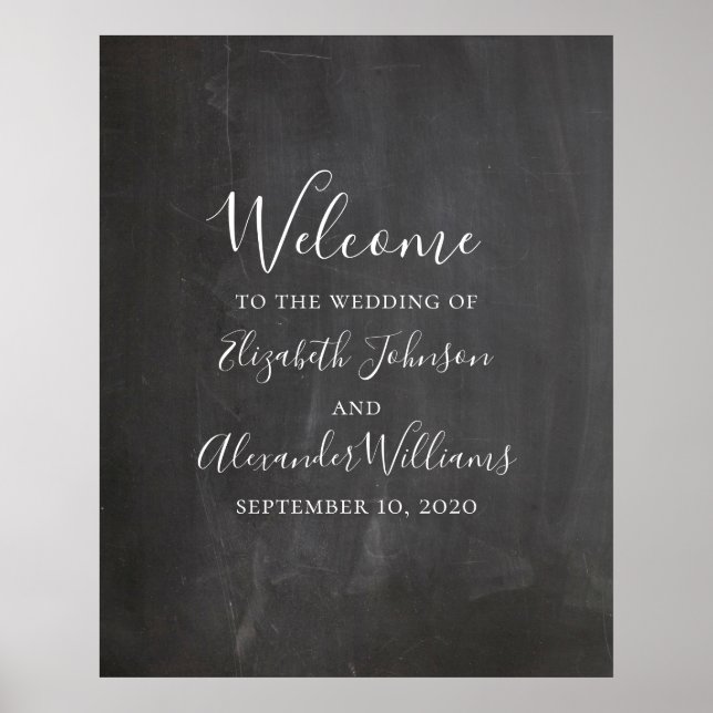 Chalkboard welcome sign print. Modern gray wedding (Front)