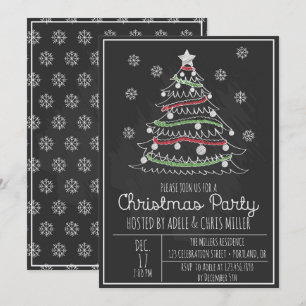 Chalkboard Whimsical Christmas Tree Holiday Party Invitation