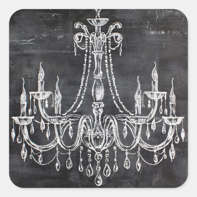 Chalkboard White Chalk Chandelier Square Sticker (Front)