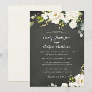 Chalkboard White Champagne Floral Wedding Invitation