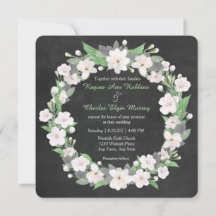 Chalkboard White Floral Wreath Wedding Invitation