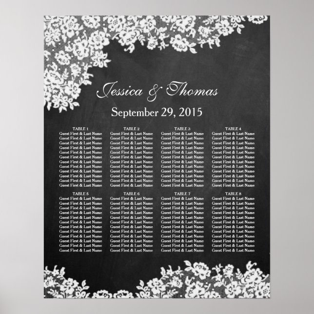 Chalkboard & White Lace Wedding Seating Chart (Front)