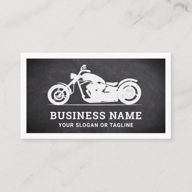 Chalkboard White Motorbike Motorcycle Mechanic Business Card (Front)
