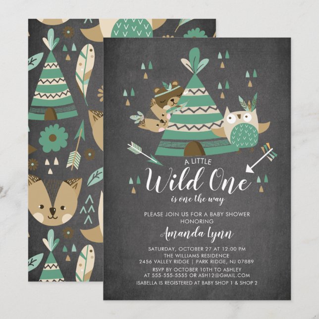 Chalkboard Wild One Baby Shower Invitation (Front/Back)