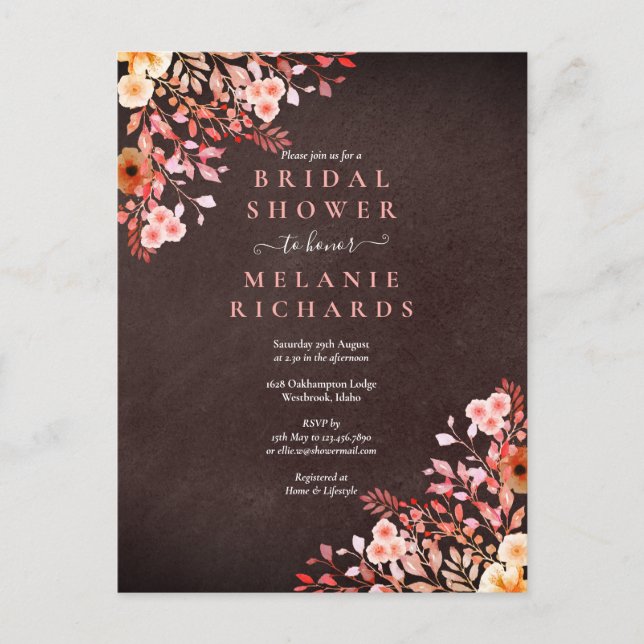 Chalkboard Wildflowers Floral Bridal Shower Announcement Postcard (Front)