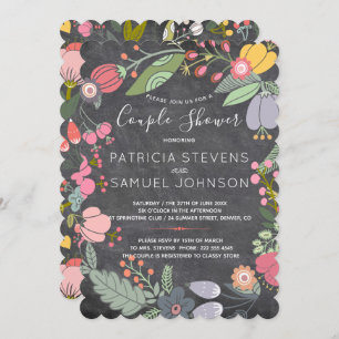 Chalkboard wildflowers meadow wreath couple shower invitation