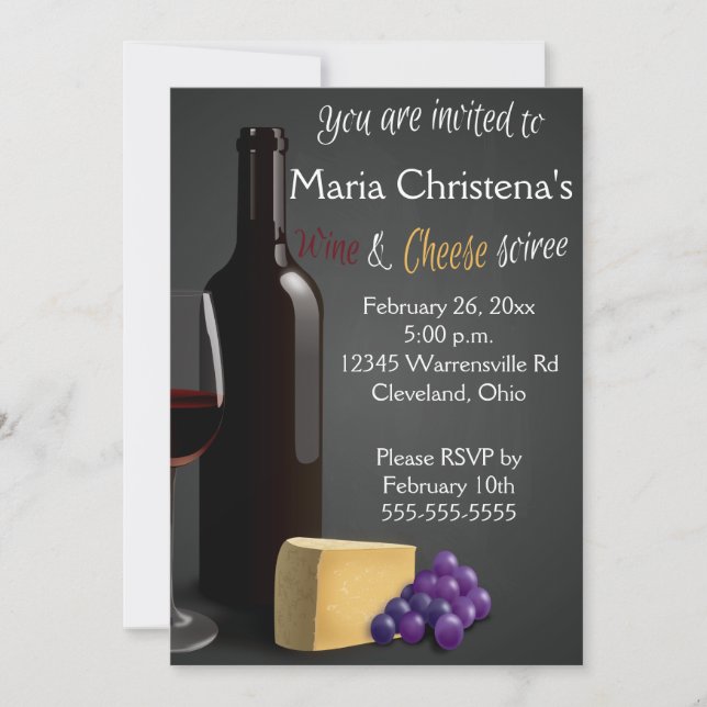 Chalkboard Wine And Cheese Soiree Invitation (Front)