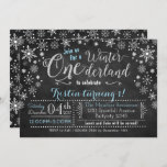 Chalkboard Winter ONEderland Birthday Invitation<br><div class="desc">Announce your child's First Birthday Winter ONEderland party with these Chalkboard snowflake invitations in blue,  white and silver glitter effect. * The glitter is a style effect,  no real glitter is used in the making of this design. Designs are all © Party Sparkle Designs</div>