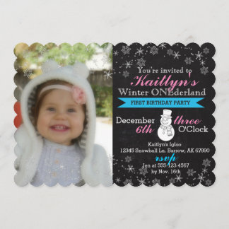 Chalkboard Winter Onederland Invitation, 5" x 7" Invitation