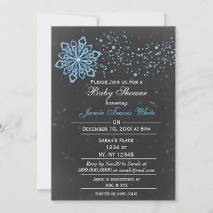 chalkboard Winter Snow blue Baby shower Invitation