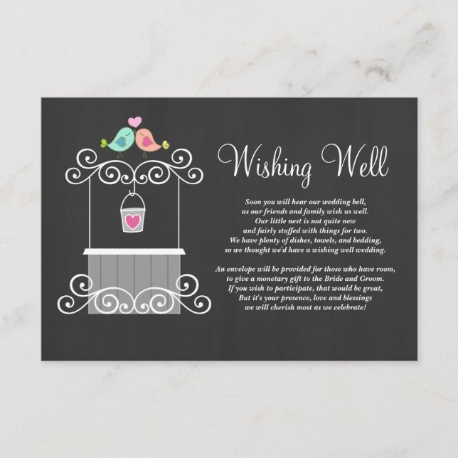 Chalkboard Wishing Well Lovebirds Enclosure Card (Front)