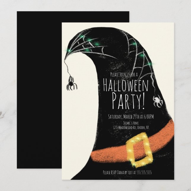 Chalkboard Witch Hat Costume Halloween Birthday In Invitation (Front/Back)