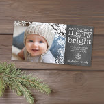 Chalkboard with 1 Photo and snow - merry bright Holiday Card<br><div class="desc">May Your Days Be Merry and Bright - Customise this with contemporary card with one horizontal photo and your family name. Includes whimsical snowflakes and chalky background.</div>