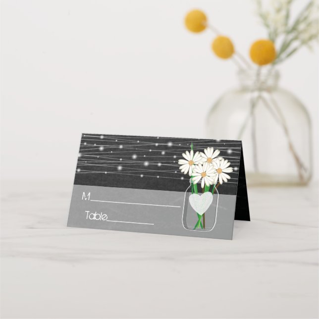 Chalkboard with Daisies in a Mason Jar Place Card (Front)
