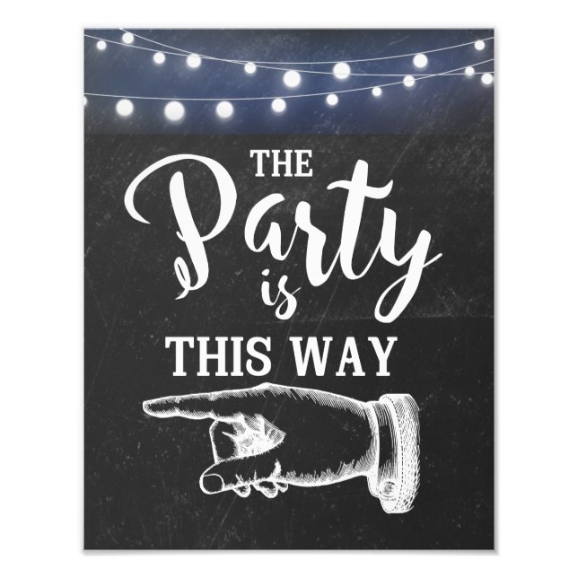 Chalkboard with light swedding  "this way  sign" photo print (Front)