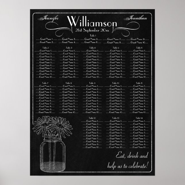 Chalkboard with Mason Jar Wedding Seating Chart (Front)
