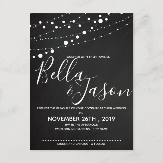 Chalkboard With String Lights Wedding Invitation (Front)