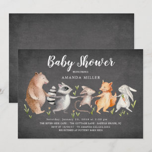 Chalkboard Woodland Animals Baby Shower Invitation