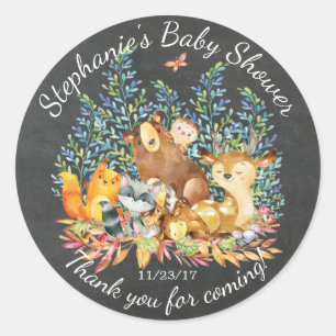 Chalkboard Woodland Baby Shower Favour Sticker