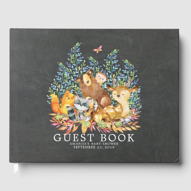 Chalkboard Woodland Baby Shower Guest Book (Front)