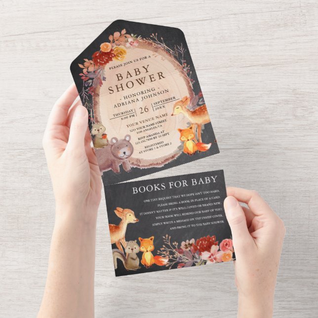Chalkboard Woodland Forest Animals Baby Shower All In One Invitation (Tearaway)
