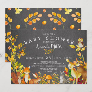 Chalkboard Woodland Forest Animals Baby Shower Invitation