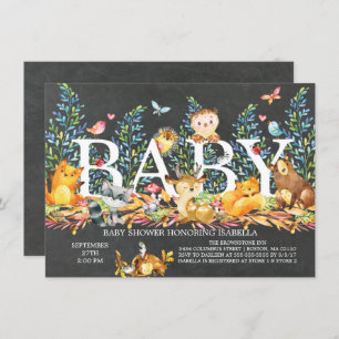 Chalkboard Woodland Neutral Baby Shower Invitation